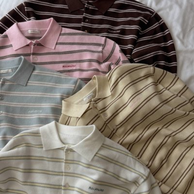 [누아르나인]스트라이프 폴로 니트