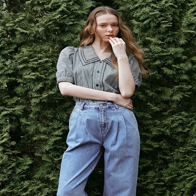 [르니나]DALLIA스칼랩자수체크셔츠