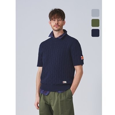 [건지울른스]케이블 반팔 크루넥 니트