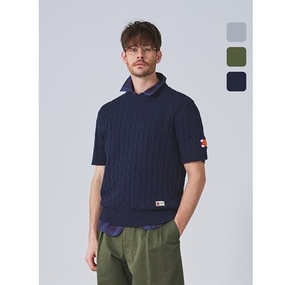 [건지울른스]케이블 반팔 크루넥 니트