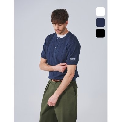 [건지울른스]코튼 헨리넥 리브드 반팔