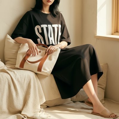 [리얼슬로우]여성용 오버핏 반팔원피스