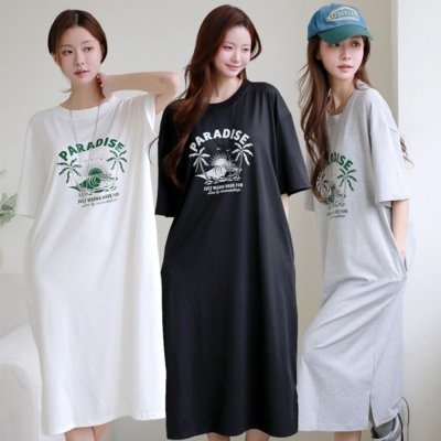 코코레터 반팔 롱 원피스